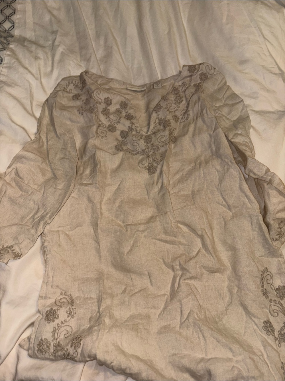 Vintage Valerie Separates Embroidered Boho Peasant Tunic Top Beige Women’s M